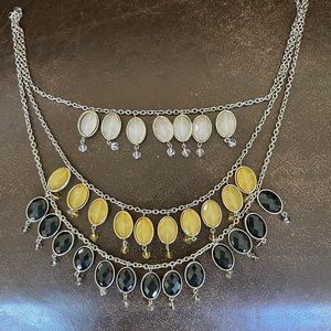 3 tier necklace white, yellow and navy blue